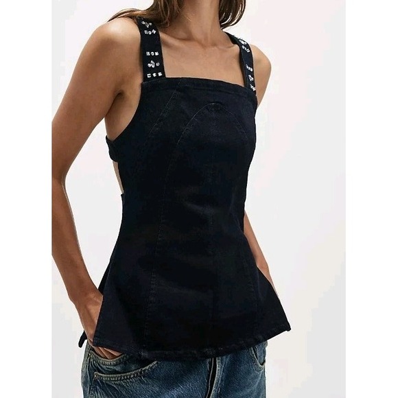 Free People Tops - FREE People Decked In Shine Rhinestone Denim Open Back Top Size S NWT